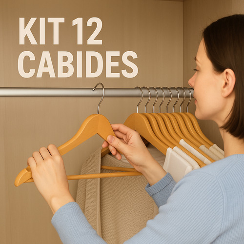 Kit 12 Cabides Madeira Envernizados Com Rachadura