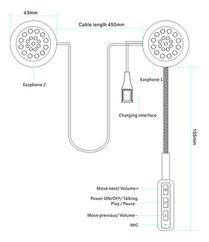 Auricular Manos Libres Moto Casco Bluetooth 5.0 Musica Gps