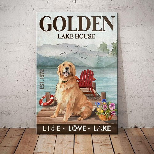 Snowsun Letrero De Metal Golden Retriever Dog Lake House Div