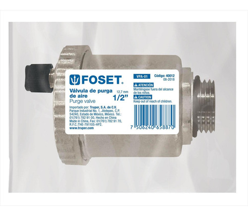 Imagen 2 de 4 de Valvula De Purga De Aire 1/2'' Foset 40012