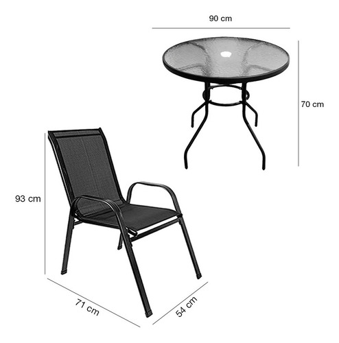 Juego De Jardín Exterior Con Mesa Tapa Vidrio Y 4 Sillas