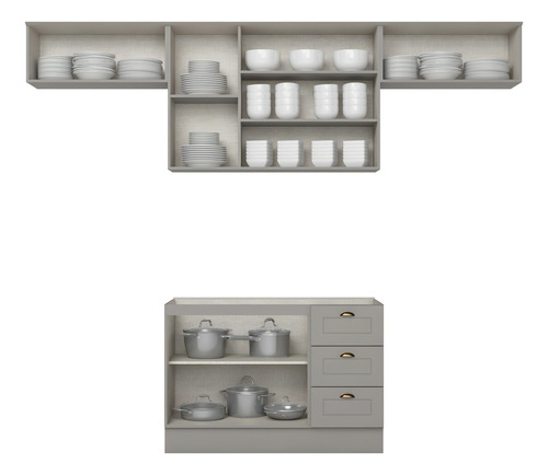 Cozinha Completa Americana 7 Portas 3 Gavetas 100% Mdf Cinza