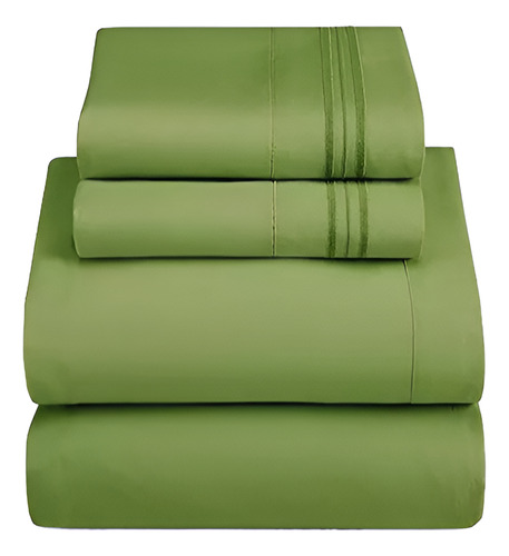 Sabana Matrimonial Colchón Alto Algodón Egipcio Verde Olivo