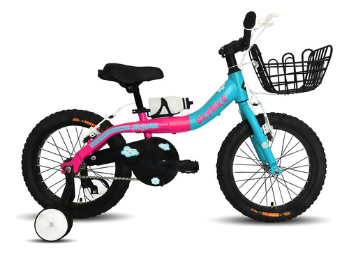 Bicicleta Infantil Skybike Niña Rodada 16 Ruedas Entrenadora Color Fuxia/azul