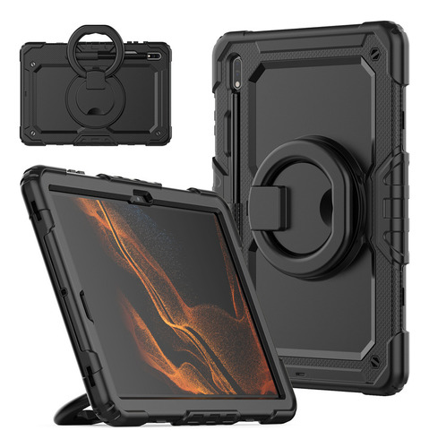 Funda Negra Con Asa Y Soporte Para Galaxy Tab S8 Plus/s7 Fe