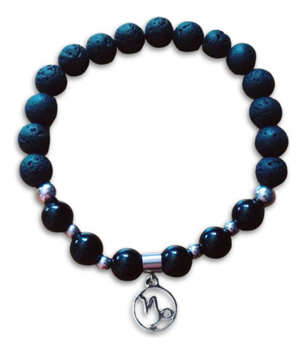 Pulsera Acero Signo Capricornio Piedra Ónix Y Lava