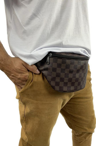 Bolsa Pochete De Cintura Ombro Transversal Necessaire Cor Marrom Desenho do tecido Xadrez