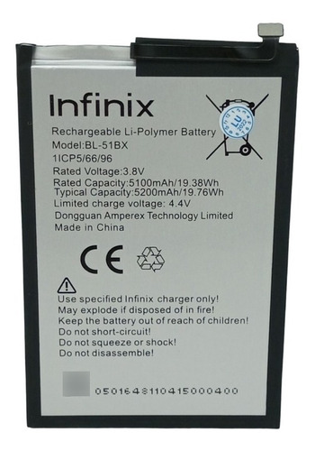 Bateria Para Infinix Hot 10  Bl-51bx (3.8v-5100mah) 19.38w