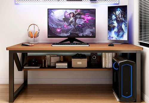 Escrivaninha gamer Ralean Mesa Gamer Com prateleira 140 aço de 170cm x 75cm x 60cm preto