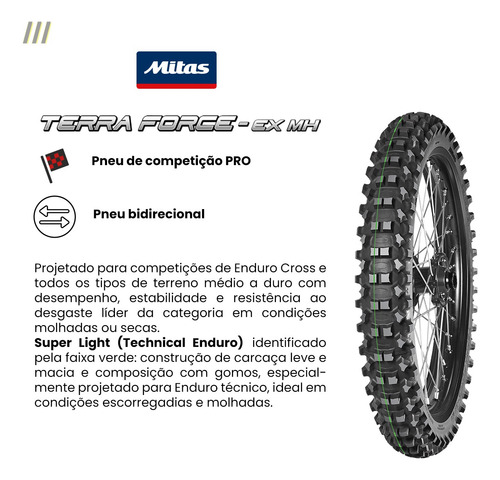 Pneu Dianteiro Mitas 90/100-21 Terra Force-ex Mh Faixa Verde