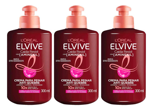 3 Crema Para Peinar Elvive Caída Resist Aminexil 300ml