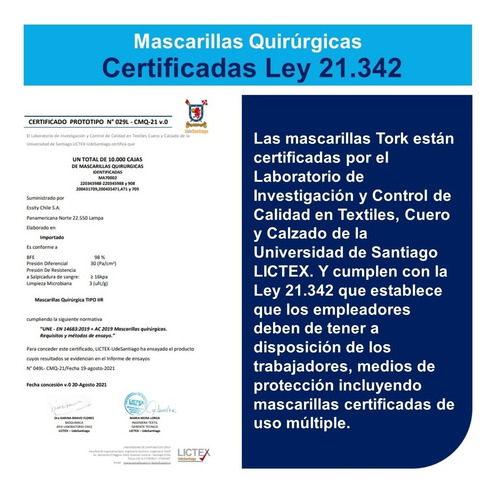 Imagen 2 de 7 de Mascarilla Desechable Tork De 3 Capas 50 Unidades
