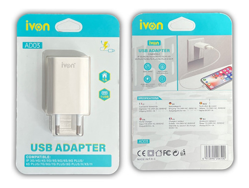 Adaptador Usb Para Celular 1 Amperio Ad03