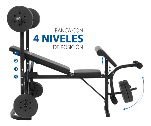 Altera Bm-002 Banco Multipocisiones Para Pesas Kit Con Disco