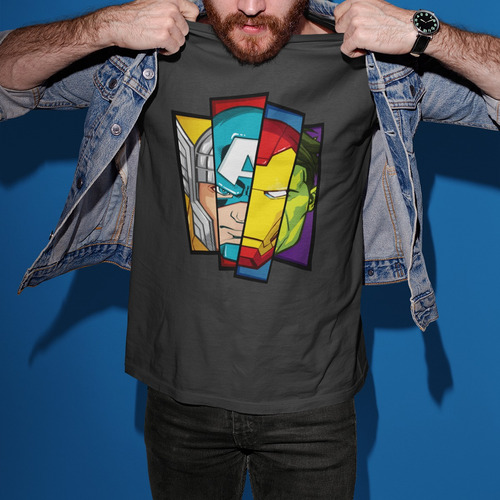 Marvel Playera Rostros De Avengers Retro Producto Oficial