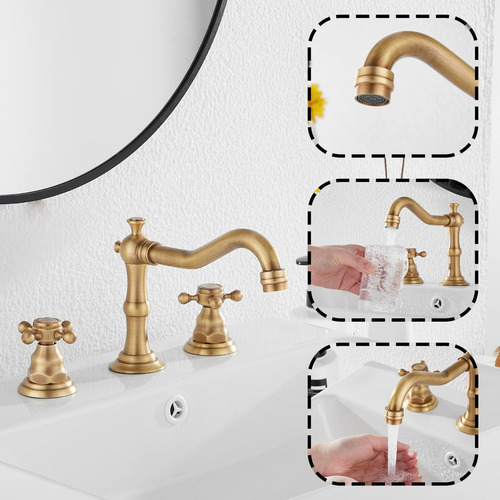 Grifo De Baño De Bronce Antiguo Con Dos Asas, 20 Cm