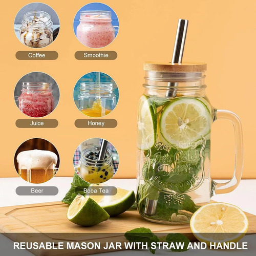 Juego De 4 Tarros De Vidrio Con Asa, Tarros Mason De 16 Oz C