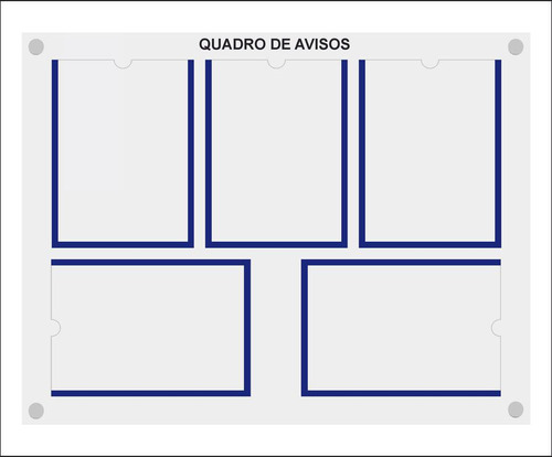 Quadro De Aviso E Gestão Com 5 Displays A4 Acrílico 2 Azul