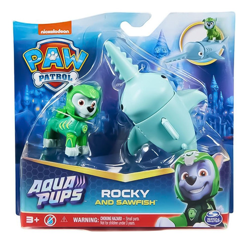 Boneco Patrulha Canina Aqua Hero Pups Rocky E O Peixe-serra