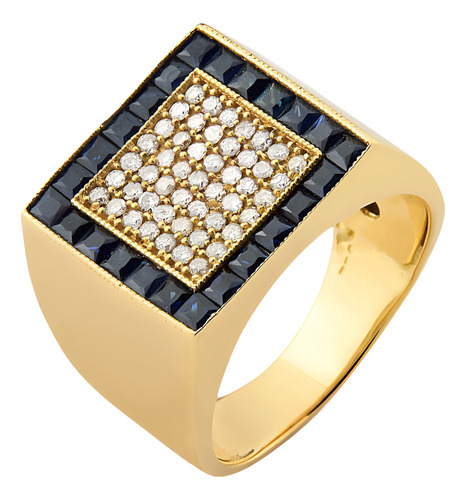 Anel Quadrado Em Ouro 18k Com Pedras De Zircônia Aro 25