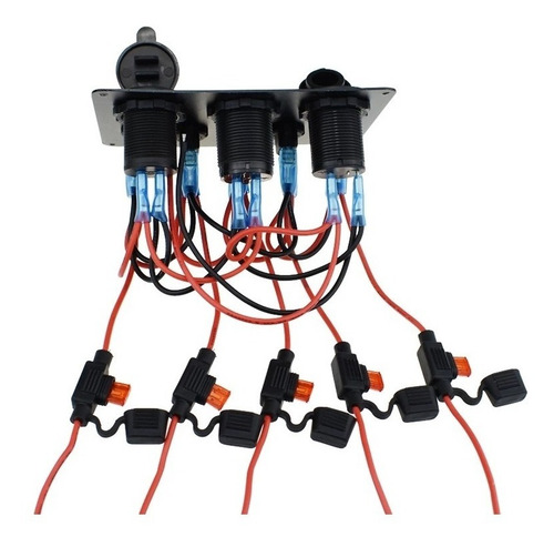 Imagem 3 de 4 de Painel Elétrico 5 Chaves 2 Usb Com Voltímetro Lancha Barco