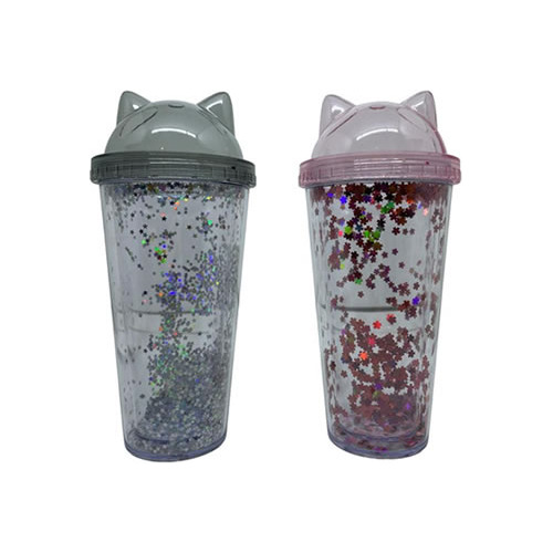 Copo Com Tampa Em Formato De Gato - 420 Ml - Glitter