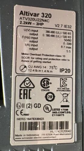 Nos Surplus Schneider Electric Atv320u22n4c Altivar Mach Bbf