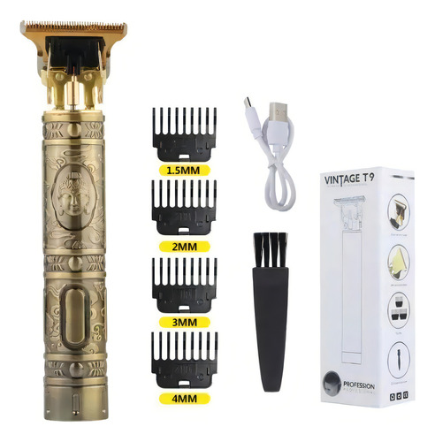 Máquina de cortar cabelo profissional T-Blade ajustável dourada