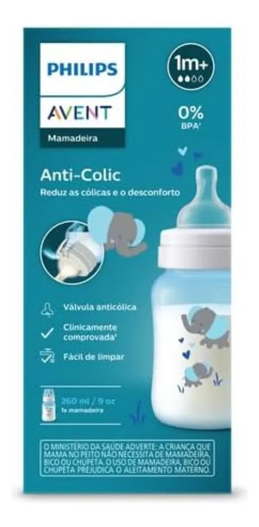 Mamadeira Avent Classic+ Anti-colica Elefante 260ml Cor Azul