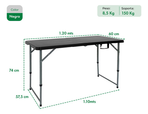 Combo X2 Mesa Plegable Exterior Picnic 120 Color Blanco