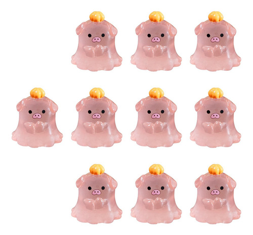 10 Miniestatuas De Resina Luminosas, 2,5 X 2,7 Cm Cerdo Rosa