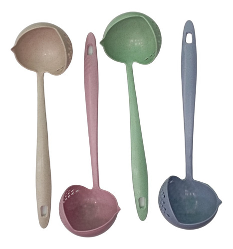 Set Paquete Kit De Cucharon Plastico Con Colador