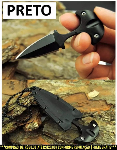 Mini Faca Push T Dagger Fulltang Black Corrente Pescoço Nfe