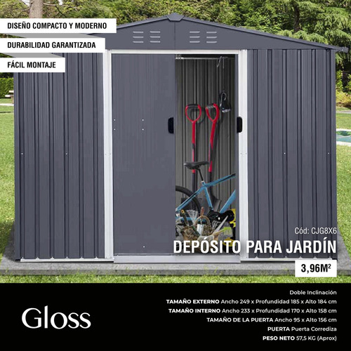 Caseta Depósito De Jardín Puerta Acero Galvanizado 3,96 M2