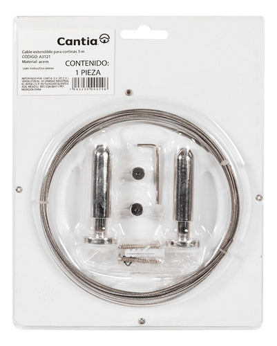 Sistema De Extension De Cable Para Cortinas Pack 2 Pz Color Plateado