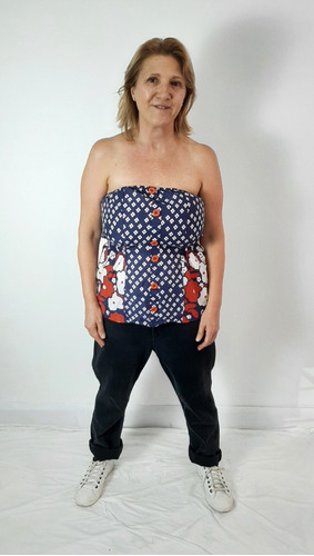 Blusa Strapless Complot Poplin Est Azul Rojo Y Blanco T L