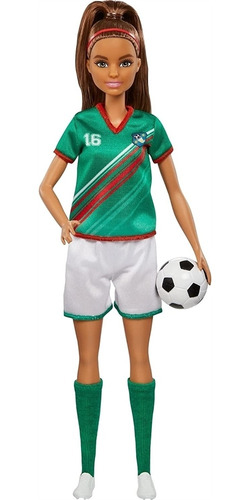 Muñeca Barbie De Fútbol Con Cola De Caballo Morena Uniforme