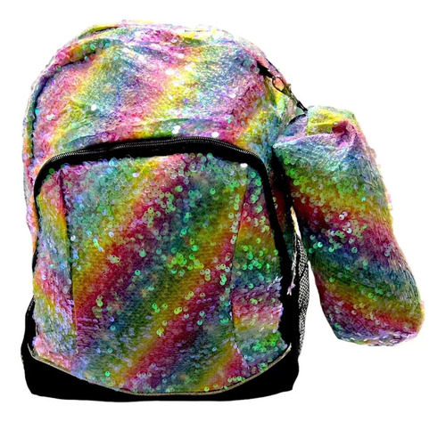 Mochila Brillante Escolar Con Lentejuelas + Cartuchera Niñas