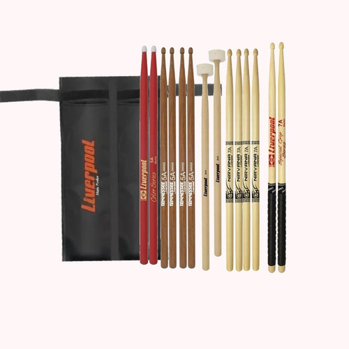 Kit Bag Caixa Bf Bagd + Set Baquetas 7 Pares Liverpool + B