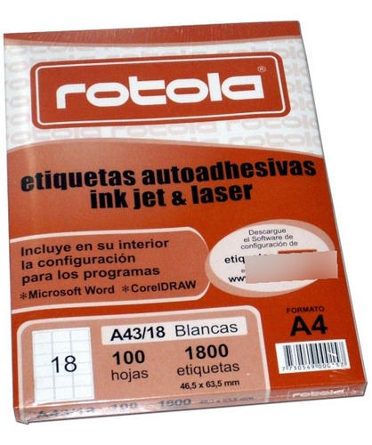 Etiquetas Autoadhesivas A4 | 65 X Hoja | Rotola | Caja 100 H