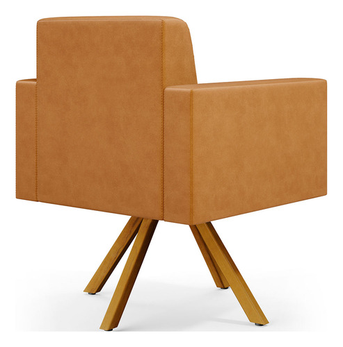 Kit 03 Poltronas Decorativa Base Giratória de Madeira Helô L02 Couríssimo Whisky
