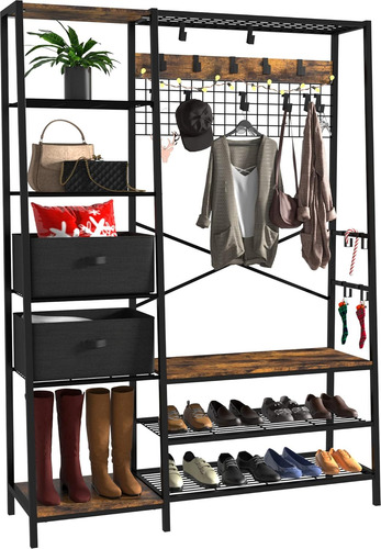 Perchero Zapatera 2 En 1 Organizador Rack Estante Ganchos