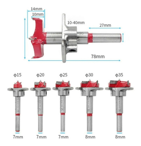 Imagen 5 de 10 de Mecha Forstner 20 Mm Con Tope Para Bisagra Cazoleta Guiller