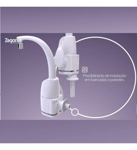 Torneira Elétrica Touch Prima Parede bancada Zagonel cor branco