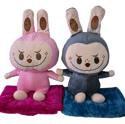 Peluche Labubu Super Grande Con Manta Importados Bellisimos Gris