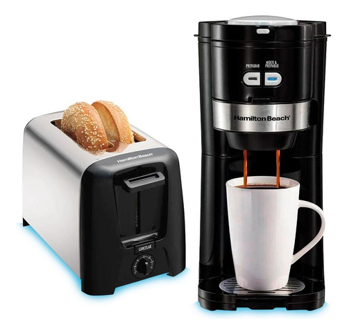 Kit Hamilton Beach Cafeteira Com Moedor + Torradeira (hbb01) Cor Preto/prateado 220v