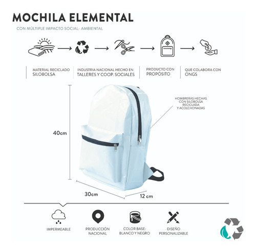 Imagen 4 de 10 de Mochila Ecológica Impermeable De Silobolsa Reciclada Blanca