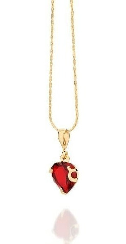 Colar Coração Em Cristal Folheado Joia Rommanel Feminino Cor Vermelho