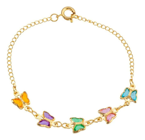 Pulseira Infantil Delicada Borboletas Banhada À Ouro 18k