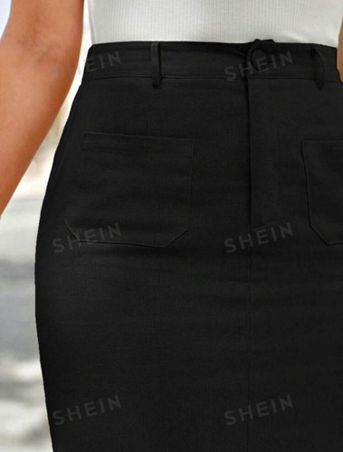 Saia Shein Midi Poliester Feminina Cintura Alta.